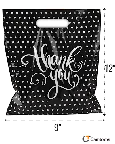 9x12 Small Thank You Bags for Small Business with Die-Cut Handles - color: Black, size: 9x12