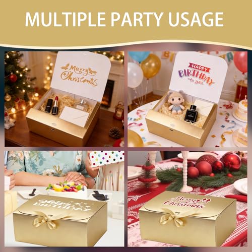 LWYMX 12 PCS Gold Gift Boxes with Lids，9.8x7.8x3.9, Bridesmaid Proposal Box with Ribbon, Gift Boxes for Wedding, Christmas, Valentine's Day,Birthday,Baby Shower and the other Parties - color: Gold, size: 1 Count (Pack of 12)