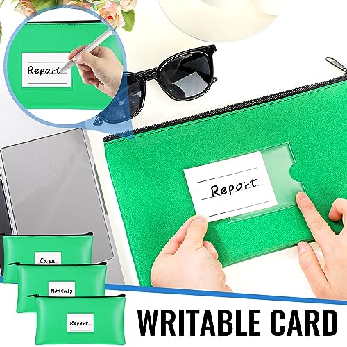 Paterr 6 Pcs Money Bags with Zipper PU Leather Deposit Bank Bag Security Money Pouch Receipt Holder Bank Pouch Wallet with Label for Cash Coin Makeup Cosmetics Bills Tickets, 11 x 6 Inch(Agate Green) - color: Agate Green