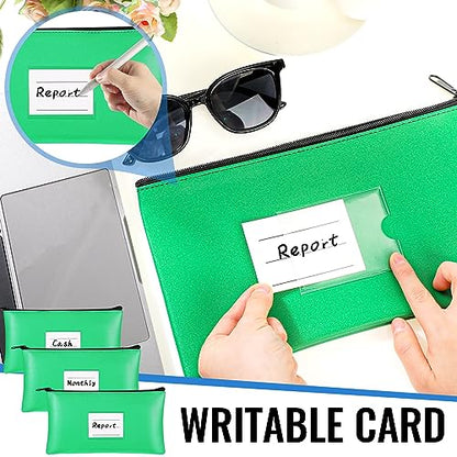 Paterr 6 Pcs Money Bags with Zipper PU Leather Deposit Bank Bag Security Money Pouch Receipt Holder Bank Pouch Wallet with Label for Cash Coin Makeup Cosmetics Bills Tickets, 11 x 6 Inch(Agate Green) - color: Agate Green