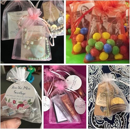 ANZNKU 50 PCS Organza Bags 5 x 7, Orange Small Mesh Gift Bags Drawstring - color: Orange