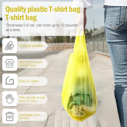 Dunzoom 300 Pcs 300 Pcs T Shirt Bags Bulk Plastic Bags with Handles, Yellow - color: Yellow