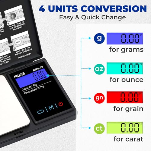 AMERICAN WEIGH SCALES Series Digital Pocket Weight Scale 70g x 0.01g, (Black), American WEIGH SCALES-70-BLK - color: Black, size: 70g x 0.01g