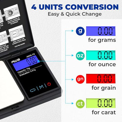 AMERICAN WEIGH SCALES Series Digital Pocket Weight Scale 70g x 0.01g, (Black), American WEIGH SCALES-70-BLK - color: Black, size: 70g x 0.01g