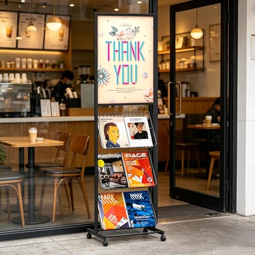 lesolar 4-Tier Floor-Standing Magazine Rack with Poster Board Stand