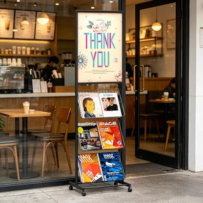 lesolar 4-Tier Floor-Standing Magazine Rack with Poster Board Stand