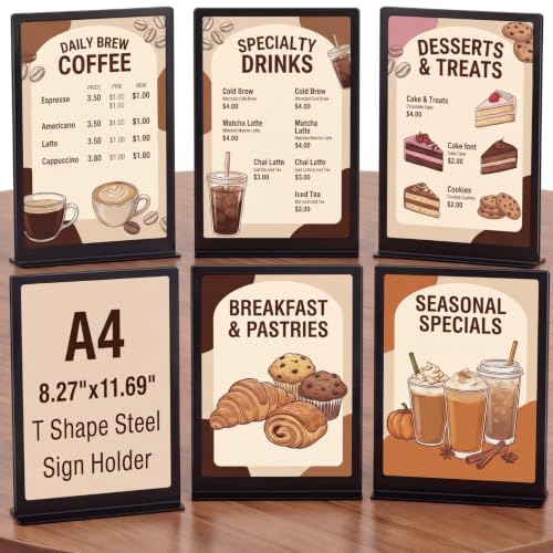 6 Pack A4 Metal Sign Holder,8.27" x 11.69", Double Sided Tabletop Stand