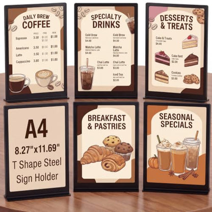 6 Pack A4 Metal Sign Holder,8.27" x 11.69", Double Sided Tabletop Stand