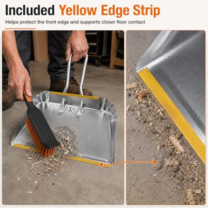 17" Heavy Duty Metal Dust Pan with Brush Set - size: 1 Count (Pack of 1) with Brush