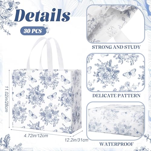 Abbylike 30 Pcs Blue Floral Gift Bags Reusable Large Tote with Handle - style: Blue Flower