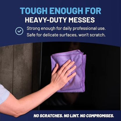MW Pro Microfiber Cleaning Cloth | Purple | 12 Pack | 16” x 16” | All Purpose Microfiber Towels - Clean, Dust, Polish, Scrub, Absorbent - color: Purple