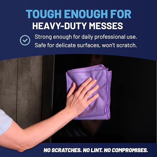 MW Pro Microfiber Cleaning Cloth | Purple | 12 Pack | 16” x 16” | All Purpose Microfiber Towels - Clean, Dust, Polish, Scrub, Absorbent - color: Purple