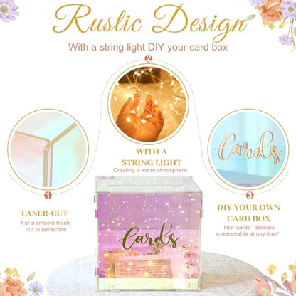 Acrylic Wedding Card Box with LED Lights, Colorful Gift Card Box for Party - color: Colorful