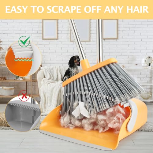 Broom and Dustpan Combo Set,Long Handle, Gray Yellow - color: Gray Yellow 1-pack