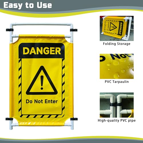 Safety Caution Barricade 3Panels Foldable Security Signs With PVC Tarp Removable Safety Barrier Wet Floor Guard Symbol Clear Printing Safety Fence(Yellow) - color: Yellow-3pcs