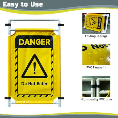 Safety Caution Barricade 3Panels Foldable Security Signs With PVC Tarp Removable Safety Barrier Wet Floor Guard Symbol Clear Printing Safety Fence(Yellow) - color: Yellow-3pcs