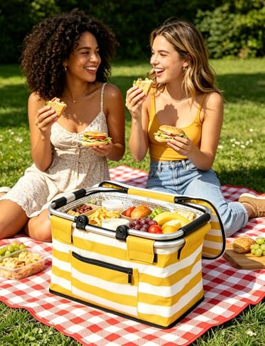 26L Insulated Picnic Basket,Collapsible Leak-Proof Bag,Yellow - color: Sunshine Yellow, size: 26L