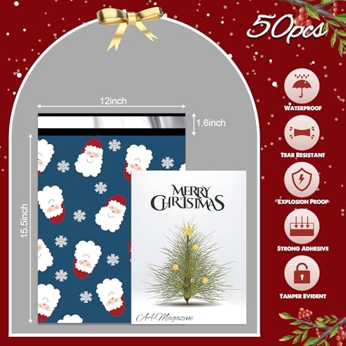 Christmas Poly Mailer 12x15.5 Inch 50 Pcs, Santa Claus and Snowflakes - color: Santa Claus and Snowflakes, size: 12x15.5 Inch 50Pcs