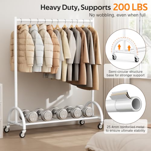 MISSLO Heavy Duty Clothing Rack with Wheels Rolling Clothes Racks for Hanging Clothes, Coats, Garment, Dress, White - color: White, size: 43"W x 14.8"D x 66"H (Large)