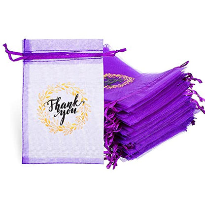 Shappy 100 Pcs 4x6 Inch Purple Organza Bags, Thank You Drawstring Gift Bags - color: Dark Purple, size: 1 Count (Pack of 100)