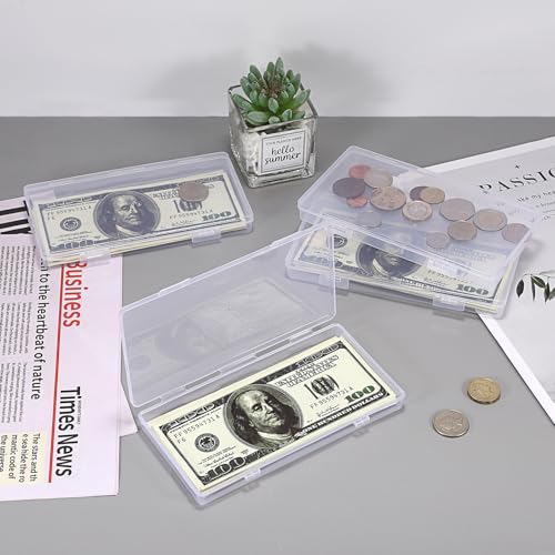 Hipiwe 4 Pack Plastic Money Organizer Clear Cash Currency Box with Lid - size: 4 Pack