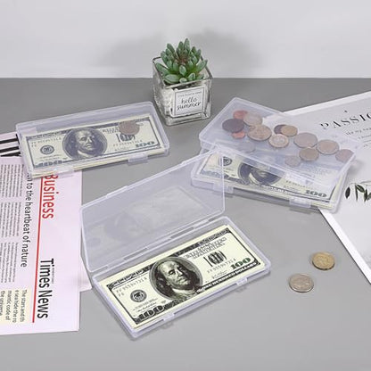 Hipiwe 4 Pack Plastic Money Organizer Clear Cash Currency Box with Lid - size: 4 Pack