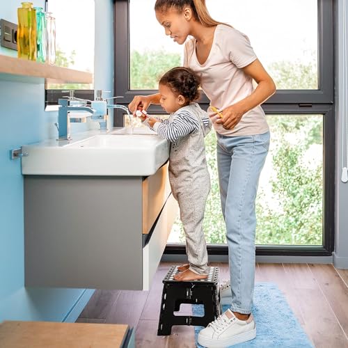 Delxo 9 Inch Kids Step Stool,300 Lbs Folding Step Stool for Toddler Black - color: Black, size: 9 Inch
