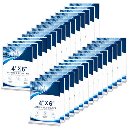 4x6 Acrylic Sign Holders, 30 Pcs Double Sided Sign Holder Stands