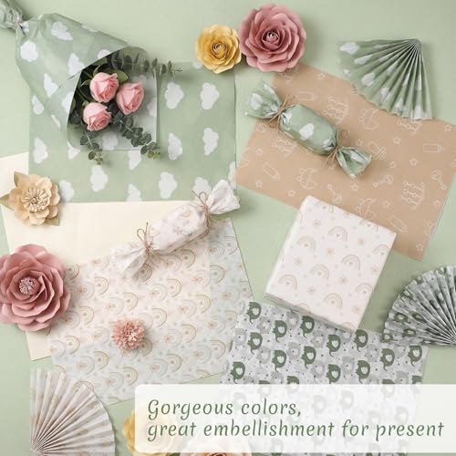 woric 120 Sheets Tissue Paper Bulk for Gift Bags 20 x 14 Inch - color: Sage Green Baby Shower