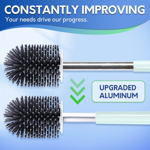 BOOMJOY Toilet Brush and Holder Set, Silicone Toilet Bowl Cleaner Brush, Toilet Scrubber Brush with Tweezers for Bathroom Cleaning, RV Accessories and House Organization Must-Haves - Green/Aqua - color: Green