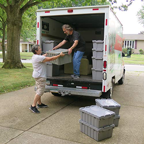 Buckhorn 17G Industrial Plastic Storage Container, Lid Attached, Stackable - color: Grey