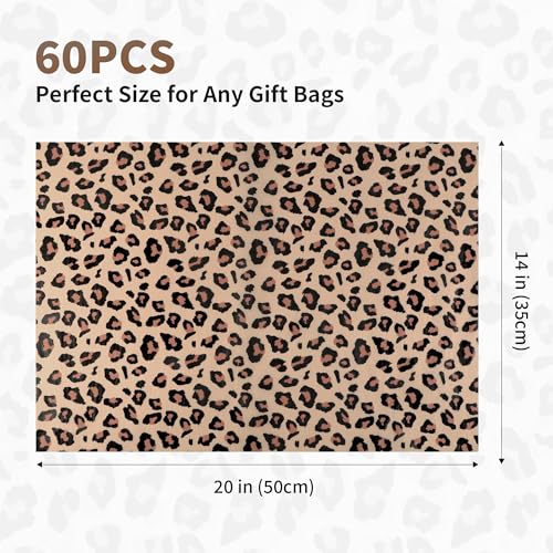 UNIQOOO 60 Sheets Leopard Tissue Paper, Cheetah Print Tissue Paper Gift Wrapping Papers for Birthday Jungle Safari Party Favor Gift Packing Crafts, 20x 14 Inch - color: Brown Leopard(60 pack)
