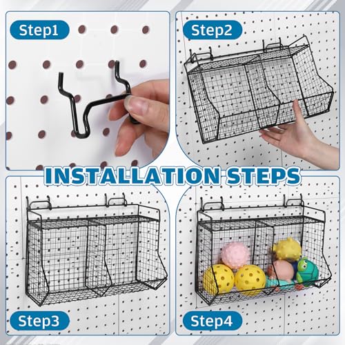 Huwena 2 Pcs Tiered Pegboard Baskets Bins Set with 4 Hooks