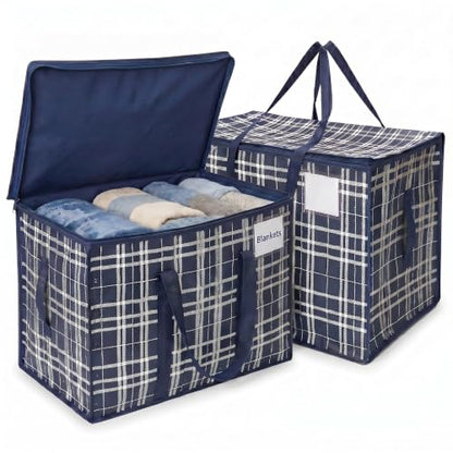 DURASACK Collapsible 26-Gallon Storage Bags, Navy Plaid, Pack of 2 - color: Navy Plaid