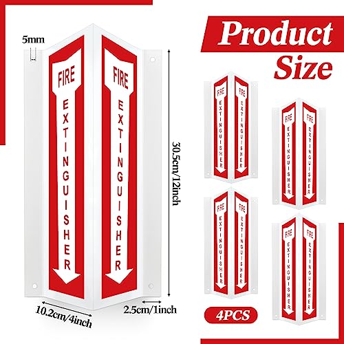Therwen 4 Sets 3D Fire Extinguisher Sign with Down Arrow, Reflective