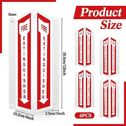 Therwen 4 Sets 3D Fire Extinguisher Sign with Down Arrow, Reflective