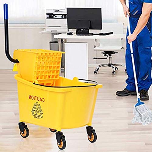 Goplus Commercial Mop Bucket Side Press Wringer Cleaning Caddy with 35 Quart Larger Capacity, Yellow - size: 1 Count (Pack of 1)