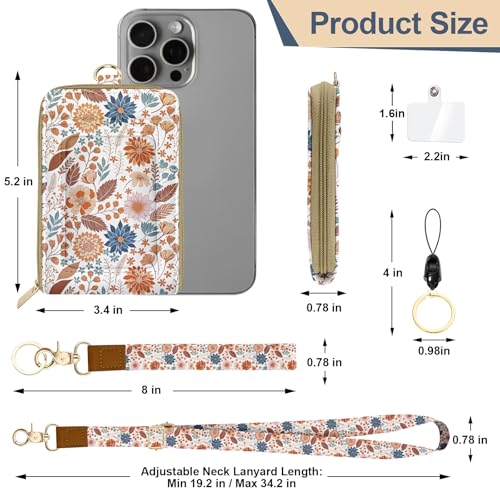 Floral Lanyard Wallet & ID Badge Holder, Cute RFID Women ID Badge Wallet for Women, Credit Card Holders with Zipper Pocket Keychain Phone Lanyard Wrist Strap for Teacher Nurse Gifts, Autumn Flowers - color: Autumn Flowers Leaves