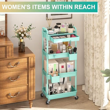 Goovilla 4 Tier Rolling Utility Cart Organizer with Removable Drawer, Blue - size: 4 Tier, style: Blue