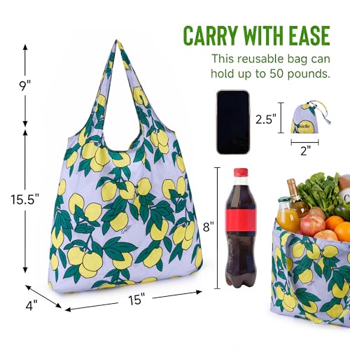 Stelle Lightweight Reusable Grocery Bag with Handles Ripstop Nylon Foldable Tote Shopping Bags for Travel and Groceries - color: Lemon Delight