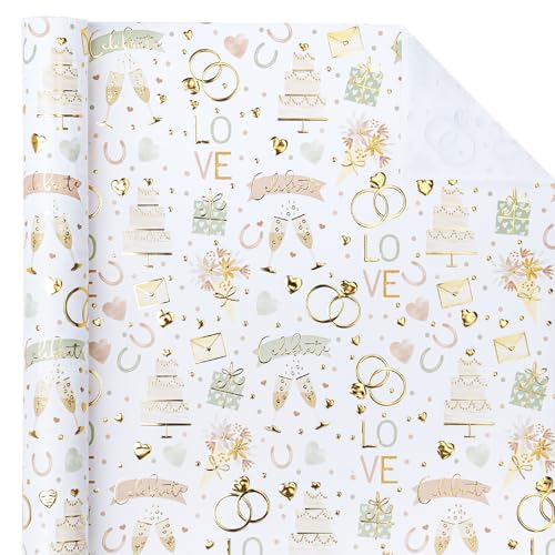 WRAPAHOLIC Wedding Wrapping Paper Roll - Mini Roll - 17 Inch x 16.5 Feet - Luxury and Elegance Wedding Theme with Gold Foil Wrapping Paper Perfect for Bridal Shower, Celebration, Party - color: Wedding Theme, size: 17 inch x 16.5 feet