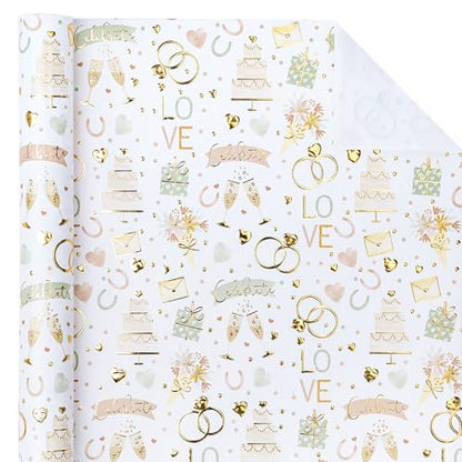 WRAPAHOLIC Wedding Wrapping Paper Roll - Mini Roll - 17 Inch x 16.5 Feet - Luxury and Elegance Wedding Theme with Gold Foil Wrapping Paper Perfect for Bridal Shower, Celebration, Party - color: Wedding Theme, size: 17 inch x 16.5 feet