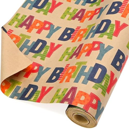 Birthday Wrapping Paper, Gift Wrapping Paper Boy Roll - 17 inch X 32.8 Feet - color: Happy Birthday-B