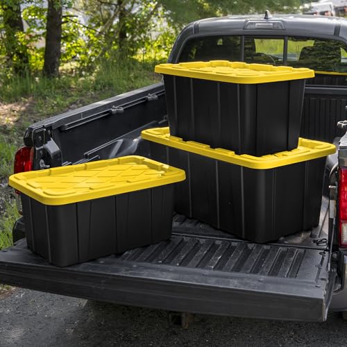 Sterilite Industrial Storage Tote with Lids for Garage, 17 Gallon, 12-Pack - size: 17 Gallon - Black/Yellow