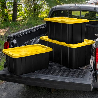 Sterilite Industrial Storage Tote with Lids for Garage, 17 Gallon, 12-Pack - size: 17 Gallon - Black/Yellow