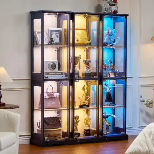 LELELINKY Farmhouse Narrow Glass Display Cabinet with Doors Set of 3 - color: Black, size: 3 Pack