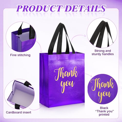 Fumete 50 Pcs Purple Glossy Thank You Gift Bag with Handles - color: Purple