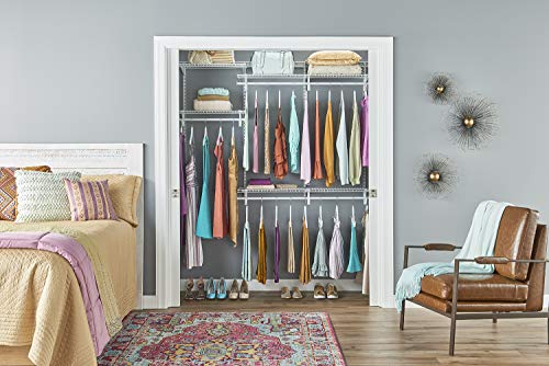 ClosetMaid ShelfTrack Wire Closet Organizer System, Adjustable from 4 to 6 Ft., With Shelves, Clothes Rods, Hardware, Durable Steel, White - color: White, size: 4 ft to 6 ft