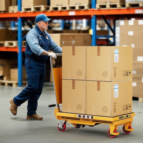 CAMMOO Hydraulic Lift Table Cart, 330 lb Foldable Scissor Lift, Yellow - size: 330lbs Yellow