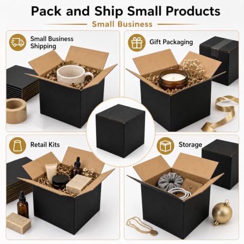 6x6x6 Black Shipping Boxes, Pack of 35 - size: 6"x6"x6"